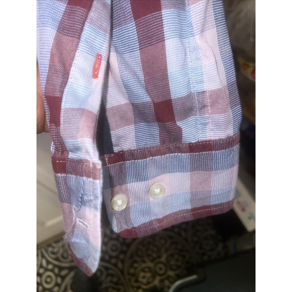 Tommy Hilfiger Mens Plaid Button Up Shirt Size XL Burgundy Pink Blue Long Sleeve - Picture 6 of 6
